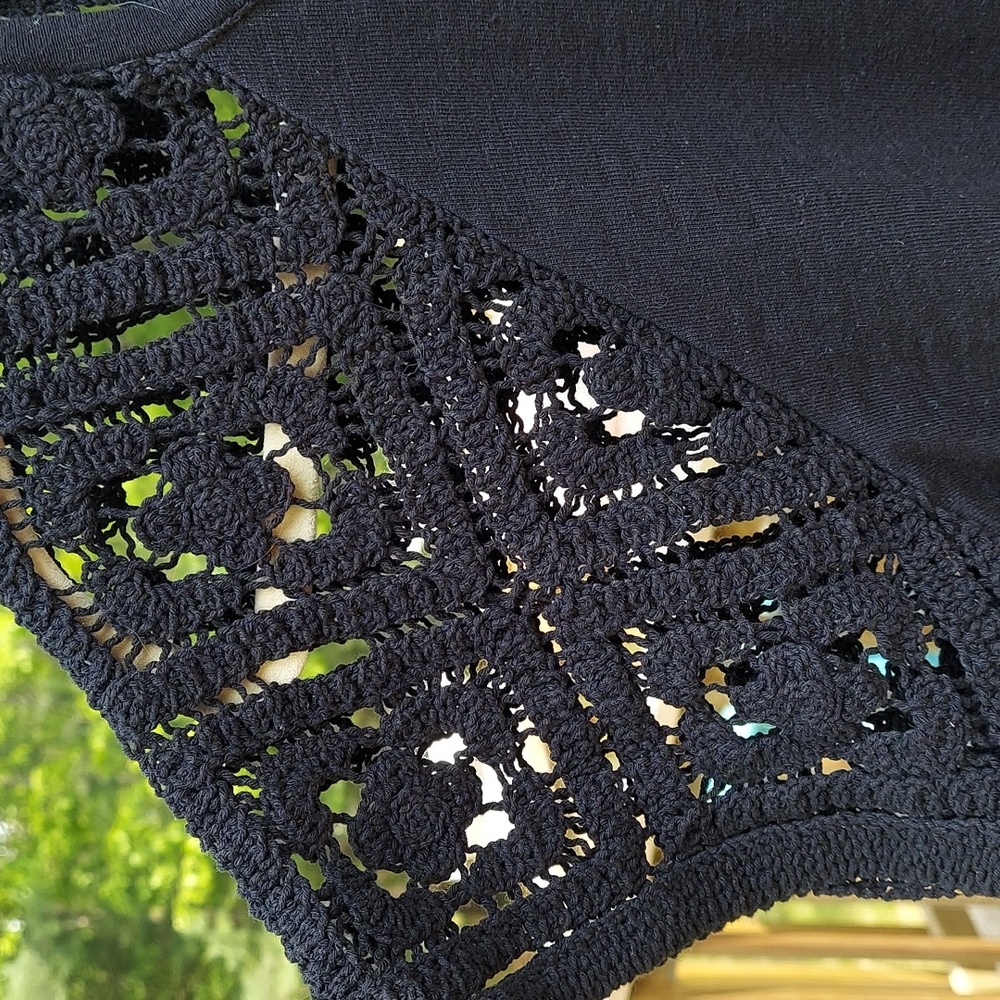 Design History Black Cotton Lace Short sleeve Knit Top Sz M - Picture 3 of 4